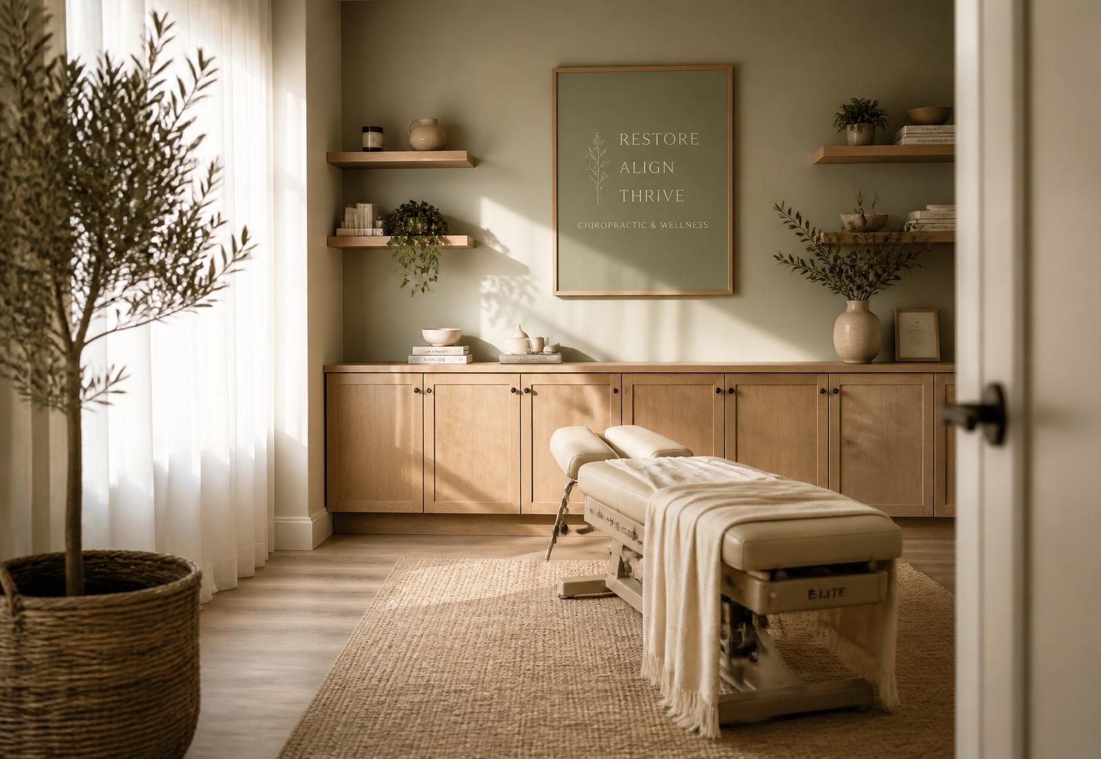 The calm, sunlit treatment room at The Zen Den in St. John, Indiana